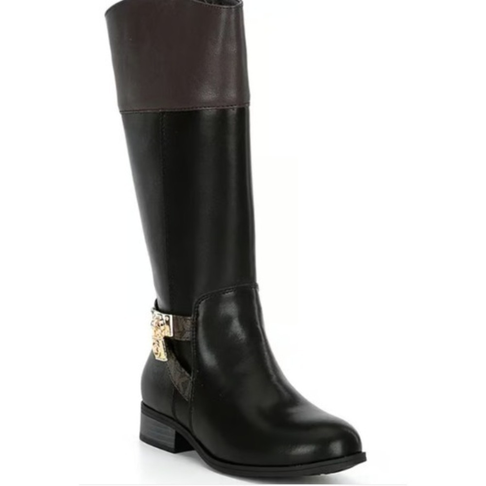 Michael Kors Kids Girls Black Brown Riding Boots Padlock Charm MK Logo Size 5C